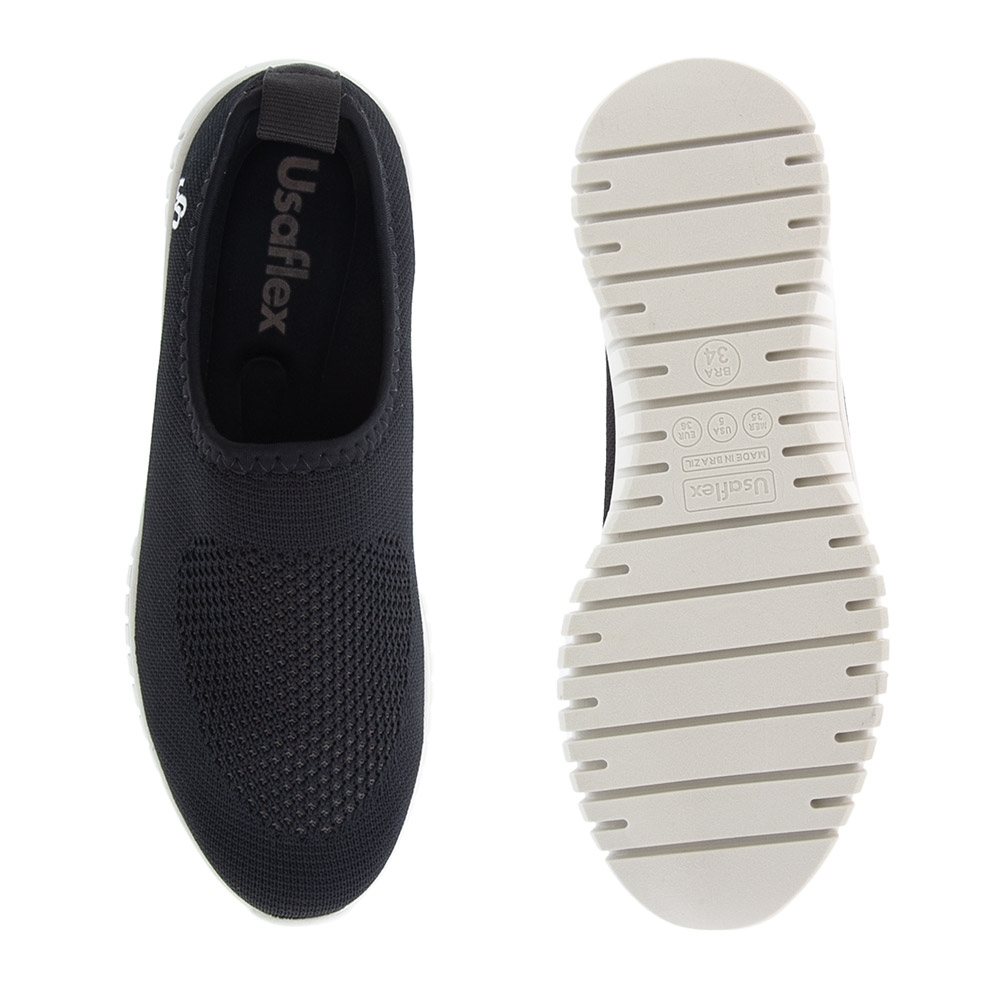 Tênis Usaflex Casual Detalhe Pespontos Tecido Preto - Renner