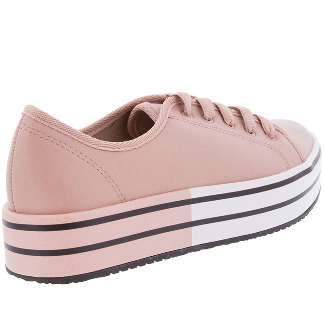 T nis Beira Rio Conforto Flatform Listrado Rosa