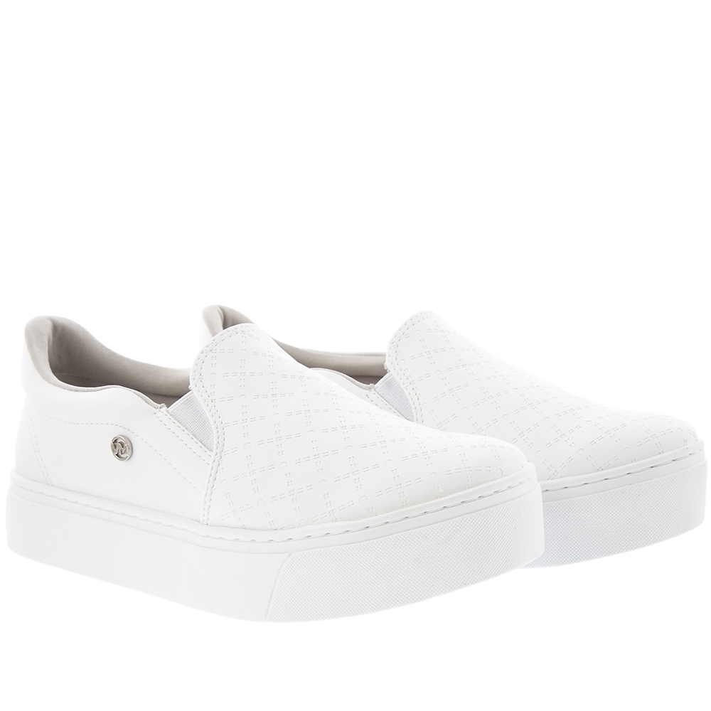 Slip On Via Marte Flatform Detalhe Pespontos Branco Branco