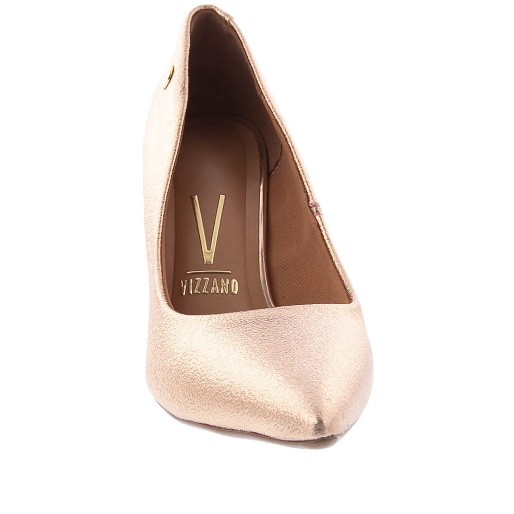 Scarpin Vizzano Salto Fino Texturizado Metalizado Ouro Rose - Renner