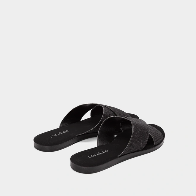 Rasteira Penélope Tiras Cruzadas Lurex Preto