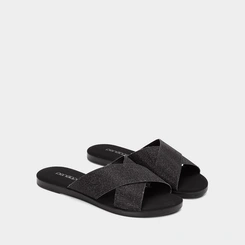 Rasteira Penélope Tiras Cruzadas Lurex Preto