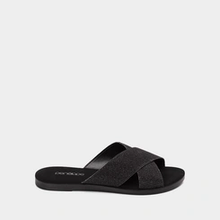 Rasteira Penélope Tiras Cruzadas Lurex Preto