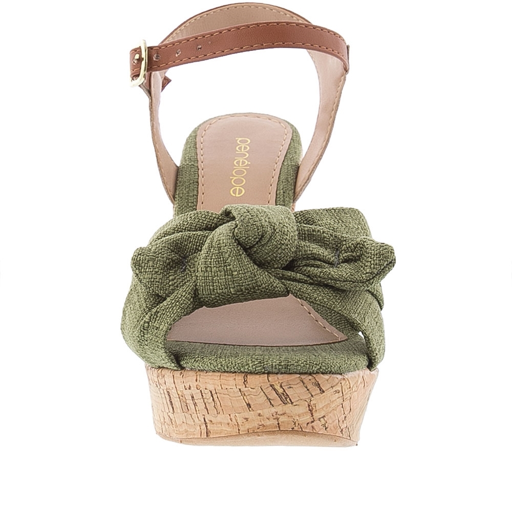 Sandália Penélope Plataforma Detalhe Nó Linho Verde Verde