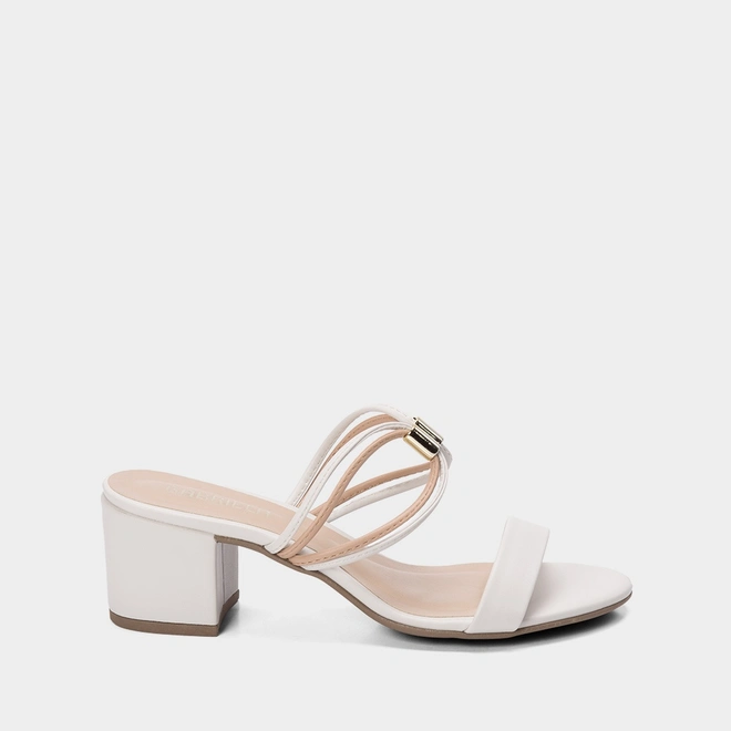 Tamanco Gabriela Salto Grosso Aplicação Tiras Off White