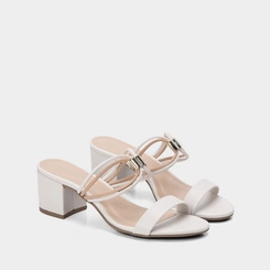 Tamanco Gabriela Salto Grosso Aplicação Tiras Off White