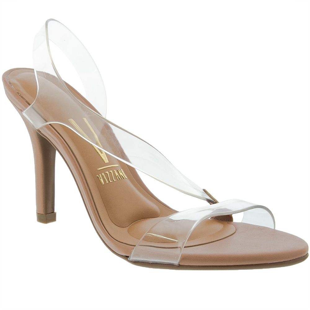 Sandália Vizzano Salto Fino Tiras Vinil Nude Bege