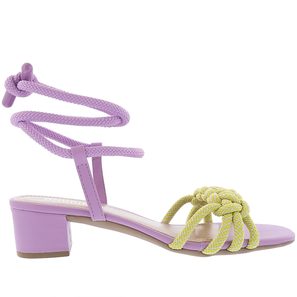 Sandália Gabriela Salto Grosso Amarração Tressê Corda Lilás Roxo