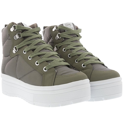 Tênis Via Marte Cano Alto Flatform Ilhós Nobuck Verde Militar