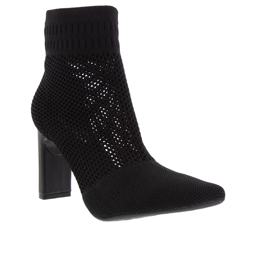 Ankle Boot Gabriela Salto Reto Tecido Knit Preto