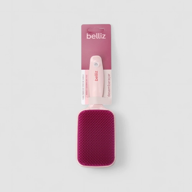 Escova de Cabelo Belliz Flex Desembaraçadora Raquete Rosa