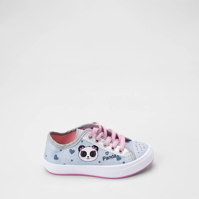 Tênis Casual Infantil Gabrielinha Detalhe Holográfico & Strass Panda Azul