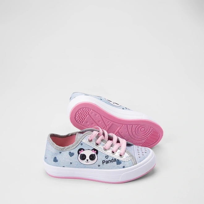 Tênis Casual Infantil Gabrielinha Detalhe Holográfico & Strass Panda Azul