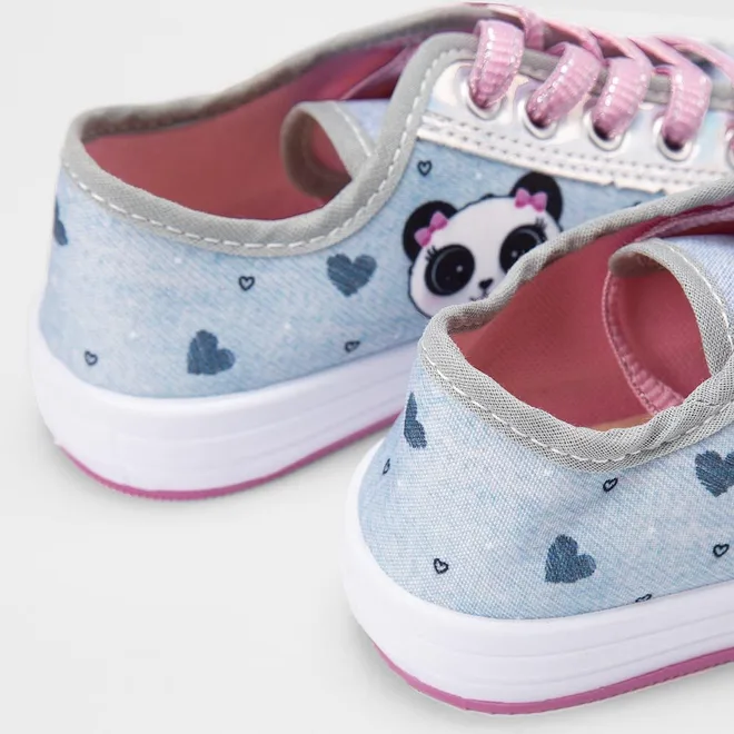 Tênis Casual Infantil Gabrielinha Detalhe Holográfico & Strass Panda Azul