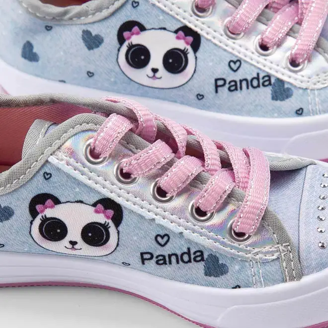 Tênis Casual Infantil Gabrielinha Detalhe Holográfico & Strass Panda Azul