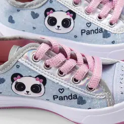 Tênis Casual Infantil Gabrielinha Detalhe Holográfico & Strass Panda Azul