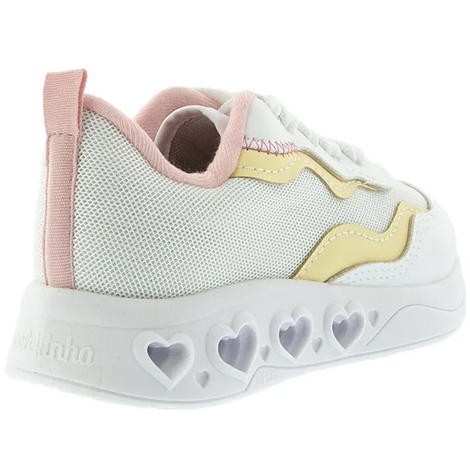 Tênis Infantil Molekinha Jogging Recortes Tecido LED Branco