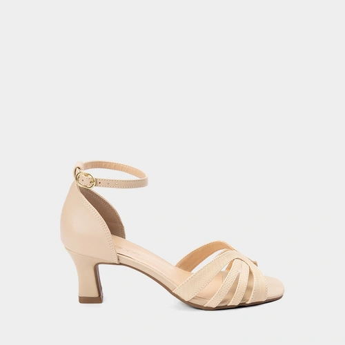 Sandália Penélope Salto Grosso Textura Croco Bege