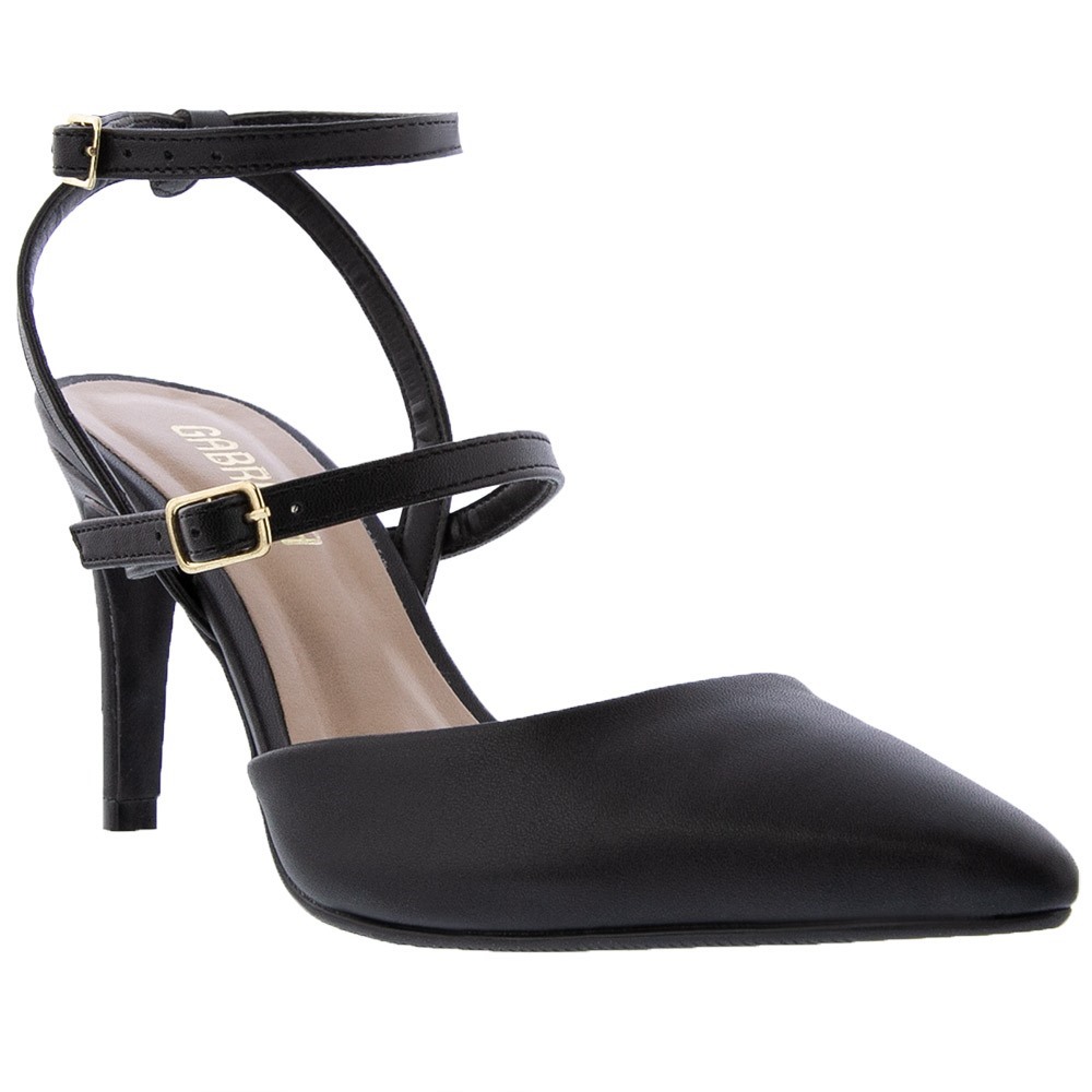 Scarpin Gabriela Aberto Salto Fino Fivelas Preto