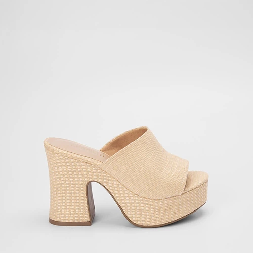 Tamanco Feminino Gabriela Plataforma Tira Larga Ráfia Bege