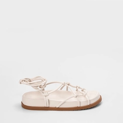 Sandália Rasteira Gabriela Amarração Nós Off White