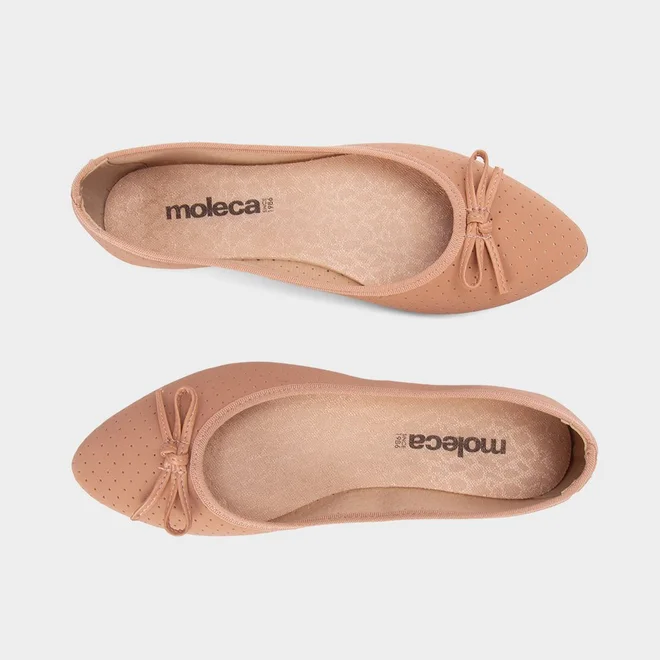 Sapatilha Feminina Moleca Detalhe Perfuros Nobuck Nude