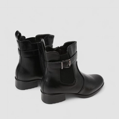 Bota Chelsea Mooncity Cano Curto Salto Bloco Detalhe Fivela Preto