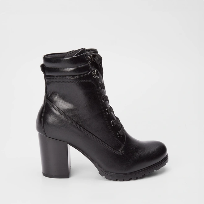 Bota Coturno Mooncity Salto Bloco Ilhós Duplo Preto