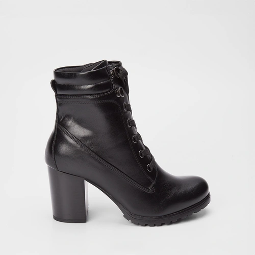 Bota Coturno Mooncity Salto Bloco Ilhós Duplo Preto
