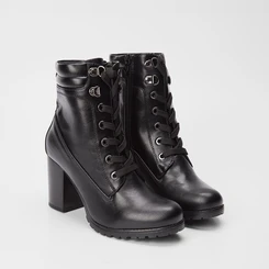 Bota Coturno Mooncity Salto Bloco Ilhós Duplo Preto