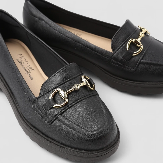 Mocassim Modare Ultraconforto Plataforma Fivela Preto