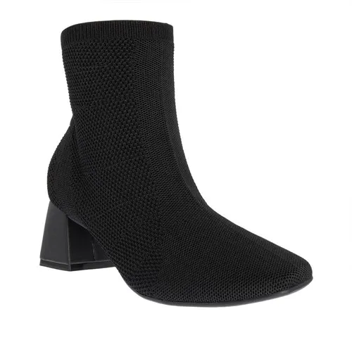 Ankle Boot Bebecê Salto Grosso Tecido Knit Preto