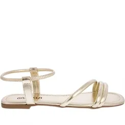 Sandália Rasteira Gabriela Tiras Metalizada Dourada