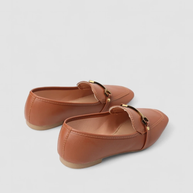 Mocassim Gabriela Fivela Elos Hexágonais Caramelo