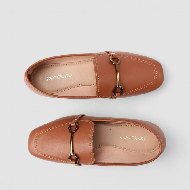 Mocassim Gabriela Fivela Elos Hexágonais Caramelo