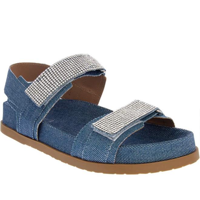 Sandália Gabriela Flatform Tiras Contato Strass Jeans Azul