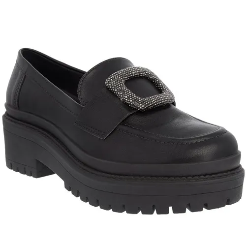 Mocassim Via Marte Plataforma Fivela Pedraria Preto