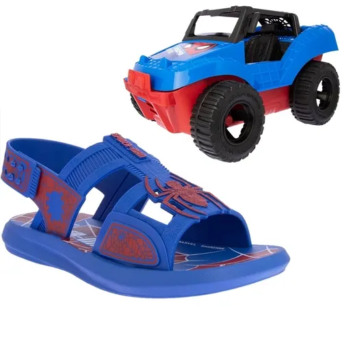 Sandália Infantil Marvel Homem Aranha Carrinho Buggy Azul.