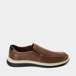 Slip On Democrata Leave Denim Couro Marrom