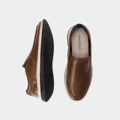 Slip On Democrata Leave Denim Couro Marrom