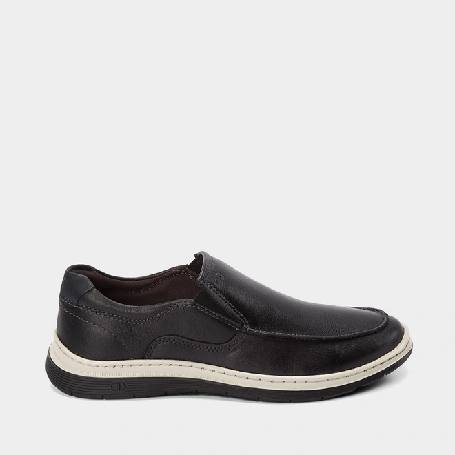 Slip On Democrata Leave Denim Couro Preto