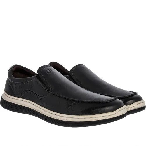 Slip On Democrata Leave Denim Couro Preto