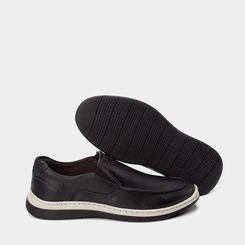 Slip On Democrata Leave Denim Couro Preto