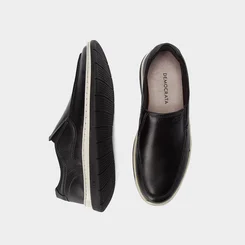 Slip On Democrata Leave Denim Couro Preto