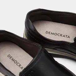 Slip On Democrata Leave Denim Couro Preto