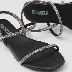 Sandália Rasteira Feminina Gabriela Elástico Strass Preto