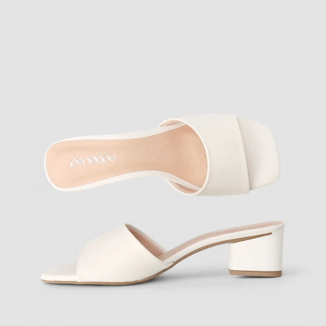 Tamanco Penélope Salto Geométrico Pespontos Off White