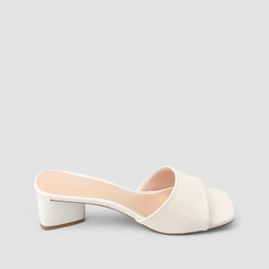 Tamanco Penélope Salto Geométrico Pespontos Off White