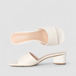 Tamanco Penélope Salto Geométrico Pespontos Off White