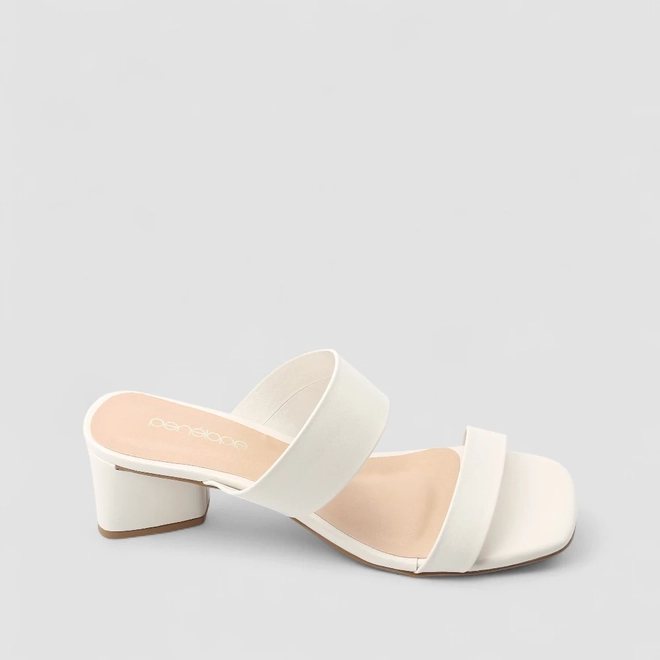 Tamanco Penélope Salto Geométrico Tira Dupla Off White